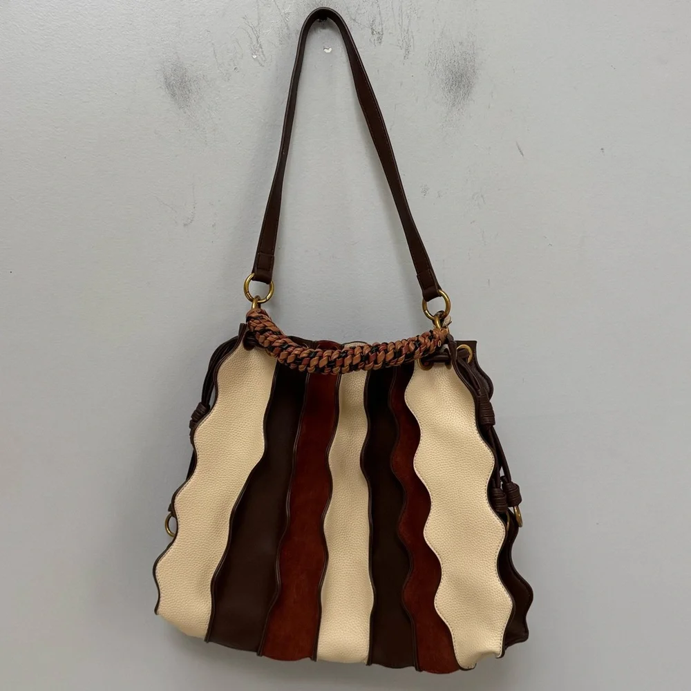 BRAND NEW Dolce Vita Wavy Panel Leather Tote - Brown, Tan & Cream - Picture 5 of 6